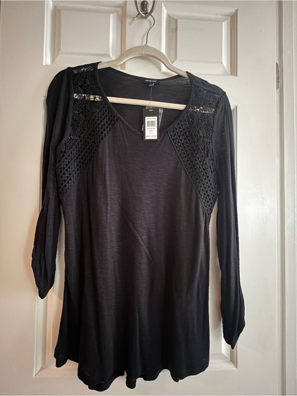Verve Ami Black Long Sleeve Dress with Crochet Shoulder Panels Large